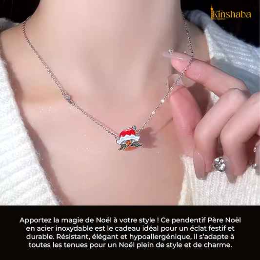 cadeau de Noël Collier pendentif Père Noël en acier inoxydable