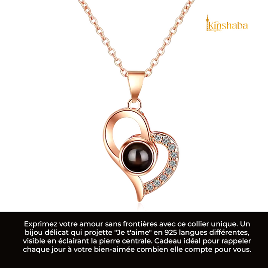 Le Collier de l’Amour Éternel – Spécial Saint-Valentin "Je t'aime" en 925 langues - Cadeau Unique pour Femme